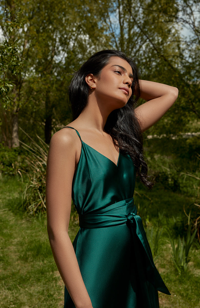 Brooklyn Dress in Forest Green Satin Brooklyn Dress in Forest Green Satin