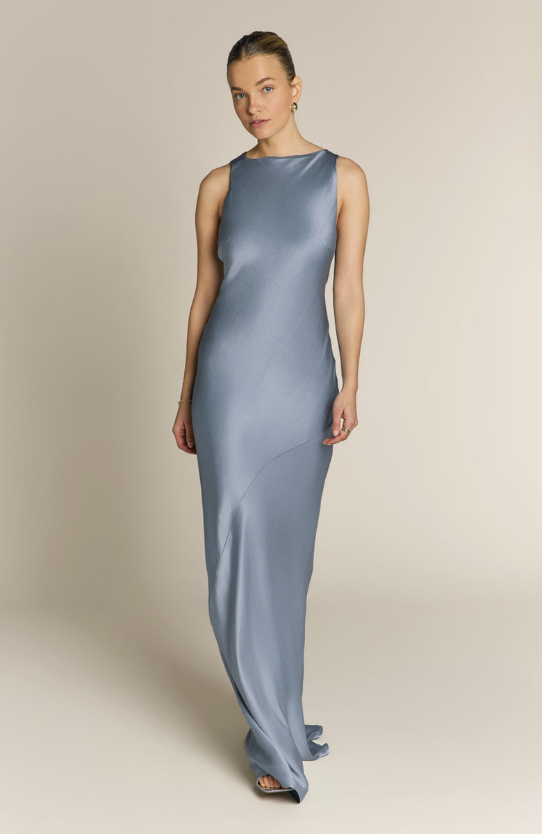 Paris Dress in Pale Blue Satin
