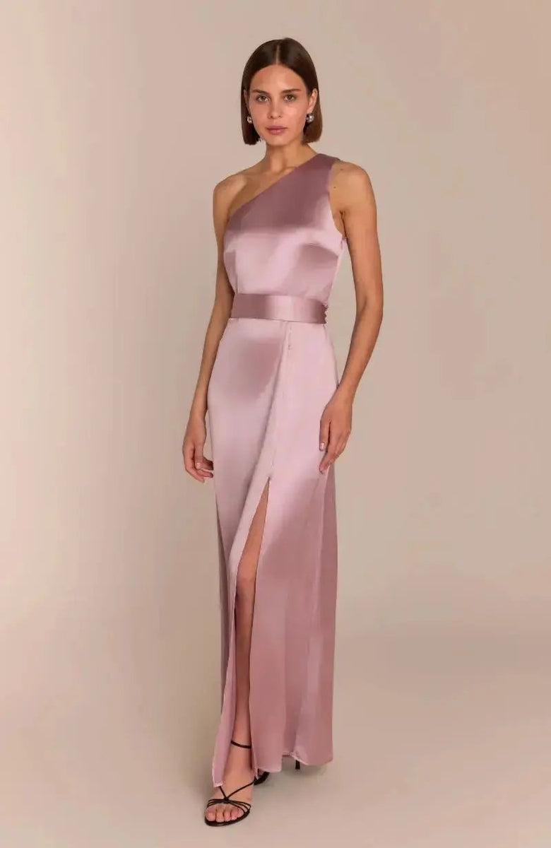 Porto One Shoulder Bridesmaids Dress in Rose Pink Rewritten