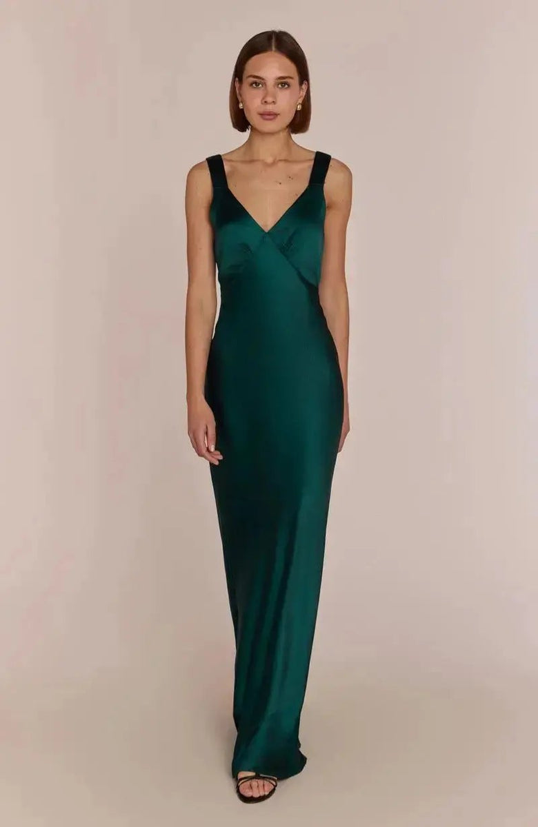 Stunning Amelia Dress in Forest Green Satin – Rewritten