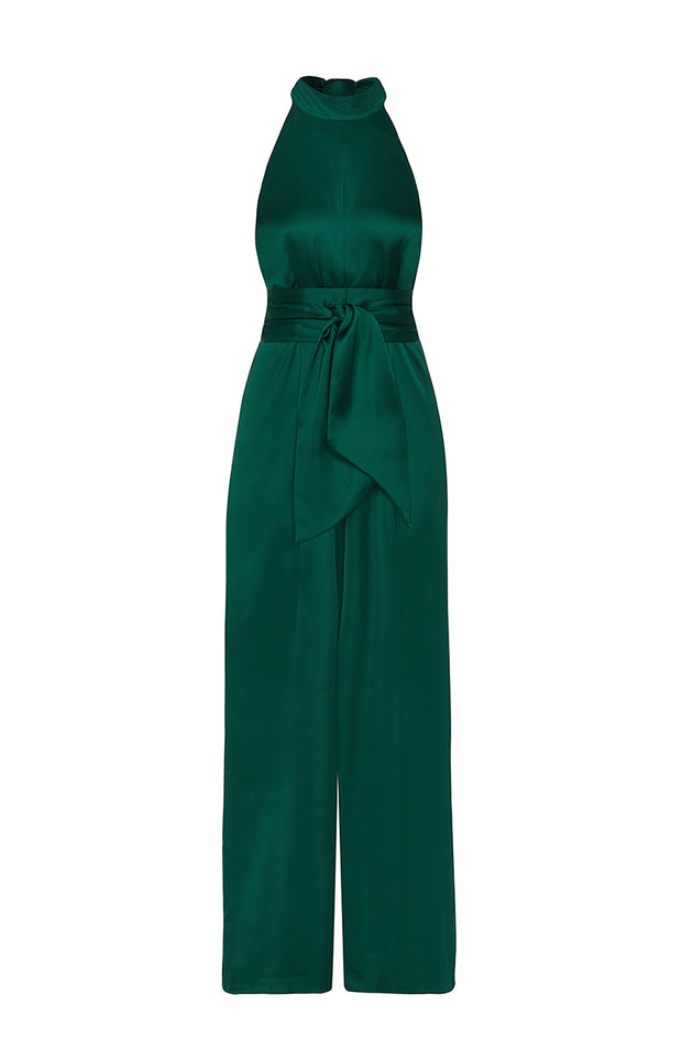 Soho Jumpsuit in Forest Green Satin