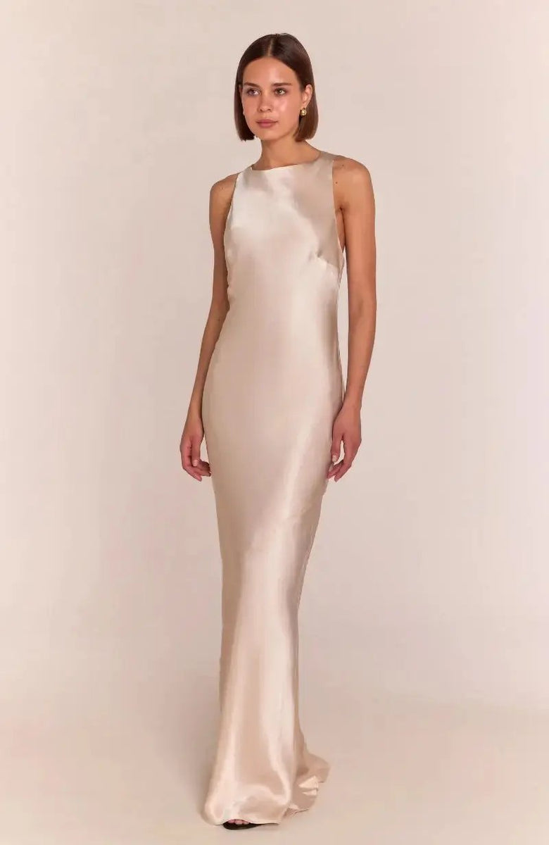 The Stunning Paris Dress in Champagne Viscose Satin – Rewritten