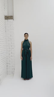 Soho Jumpsuit in Forest Green Satin