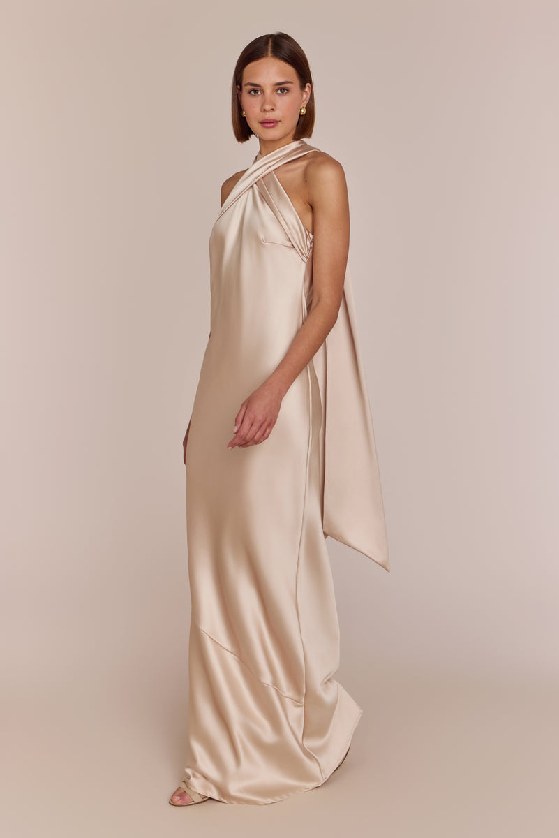 blue dress for baby girl Roma Bridesmaid Dress in Champagne Satin
