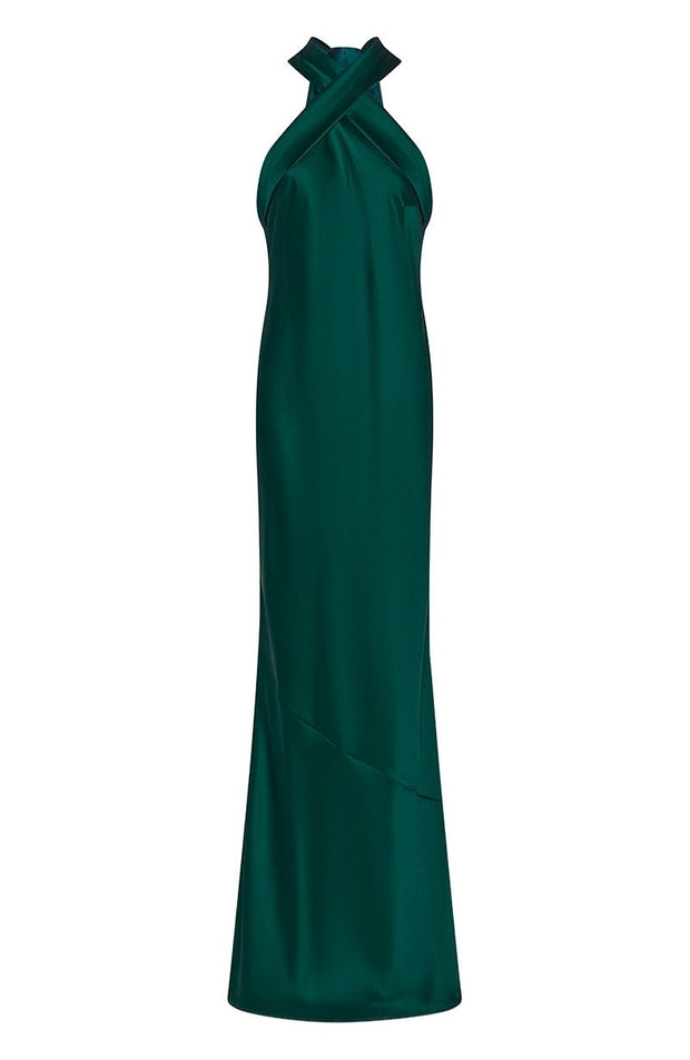 Roma Dress in Forest Green Satin