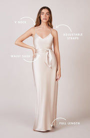 champagne satin slip bridesmaids dress