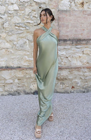 Roma Dress in Sage Green Satin