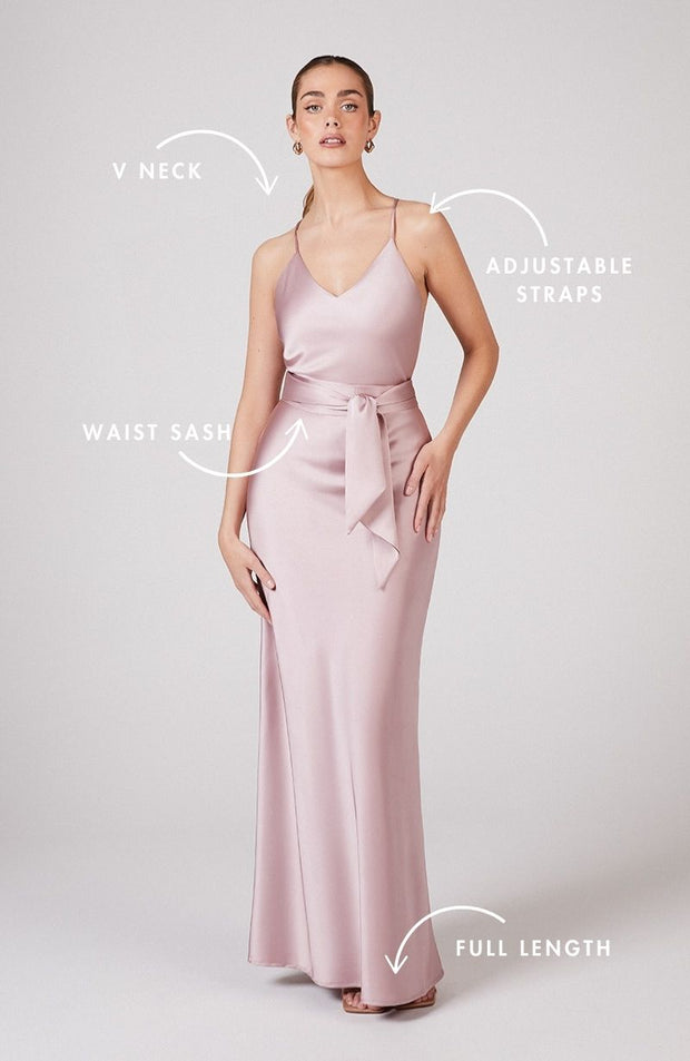 rose pink satin slip bridesmaids dress