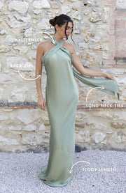 Roma Dress in Sage Green Satin