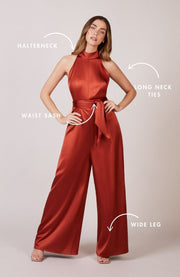 Soho Jumpsuit in Burnt Orange Satin