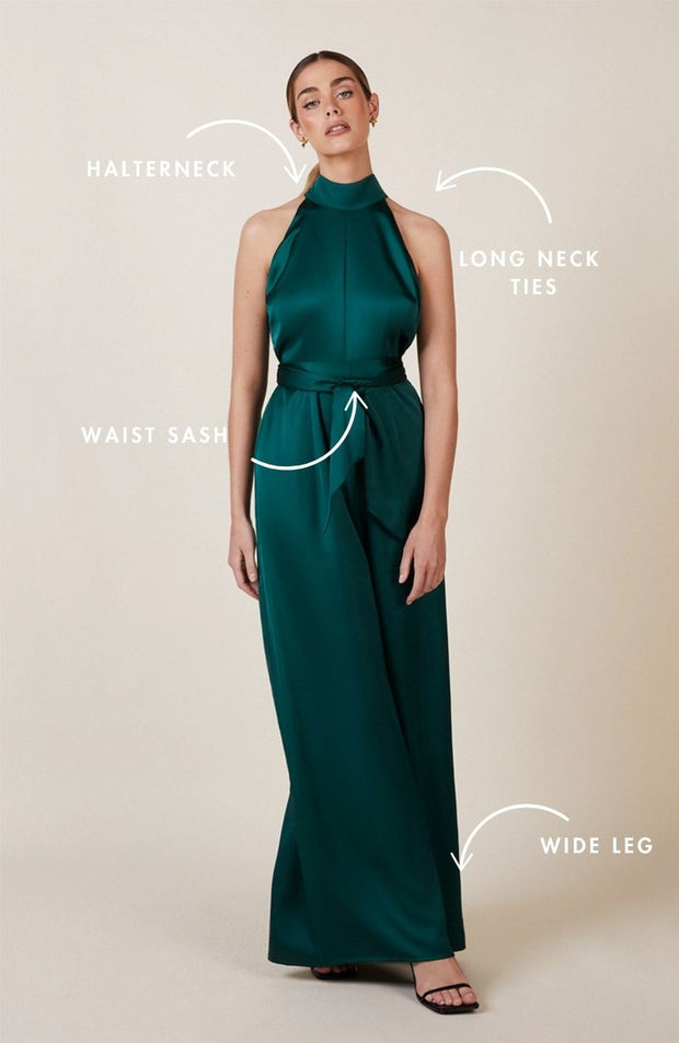 Soho Jumpsuit in Forest Green Satin