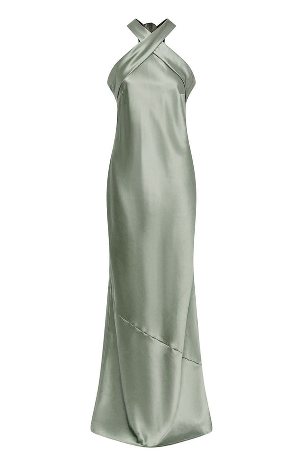 Roma Dress in Sage Green Satin