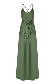 olive green satin slip bridesmaids dress