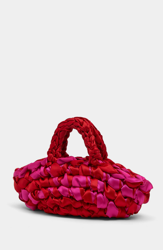 red and pink crochet bag