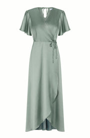 sage green satin florence wrap waterfall bridesmaids dress