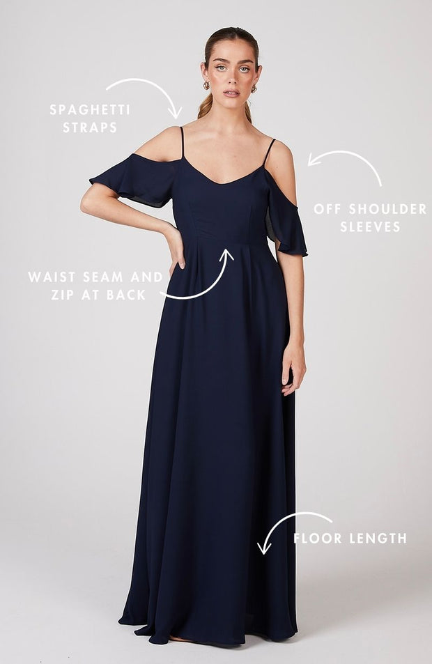 off shoulder dark navy blue bridesmaids dress