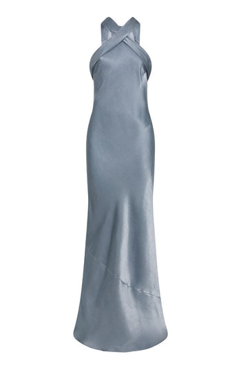 Roma Dress in Pale Blue Satin