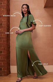 Sienna Dress in Olive Viscose Satin