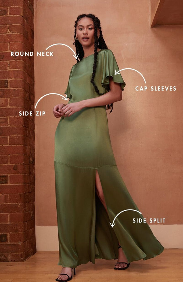 Sienna Dress in Olive Viscose Satin