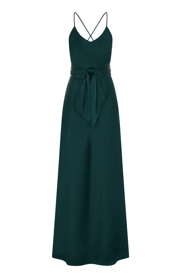 forest green strappy slip satin bridesmaids dress