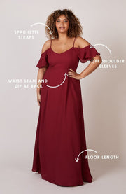 off shoulder dark burgundy chianti red bridesmaids dress