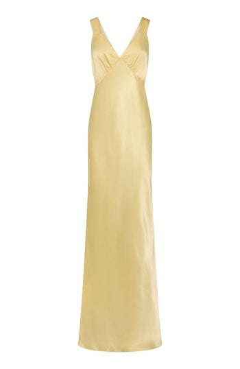 Amelia Dress in Lemonade Yellow Satin