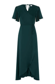 forest green satin florence wrap waterfall bridesmaids dress