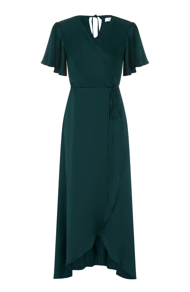 forest green satin florence wrap waterfall bridesmaids dress