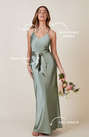 Brooklyn Dress in Sage Green Satin