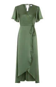 olive green satin florence wrap waterfall bridesmaids dress