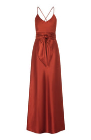 Burnt orange slip satin bridesmaids dress