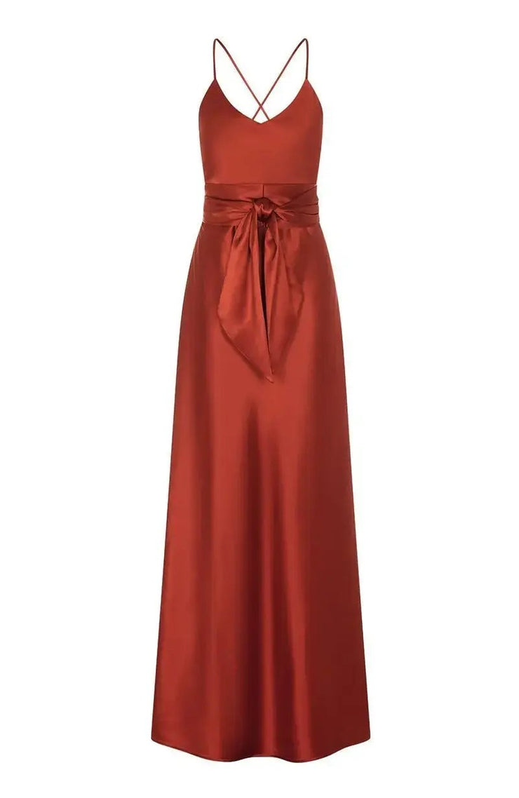 Brooklyn Bridesmaids Dress in Burnt Orange Satin - Rewritten London Brooklyn Bridesmaids Dress in Burnt Orange Satin - Rewritten London