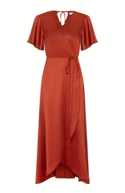 burnt orange wrap florence satin bridesmaids dress