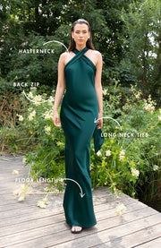 Roma Dress in Forest Green Satin