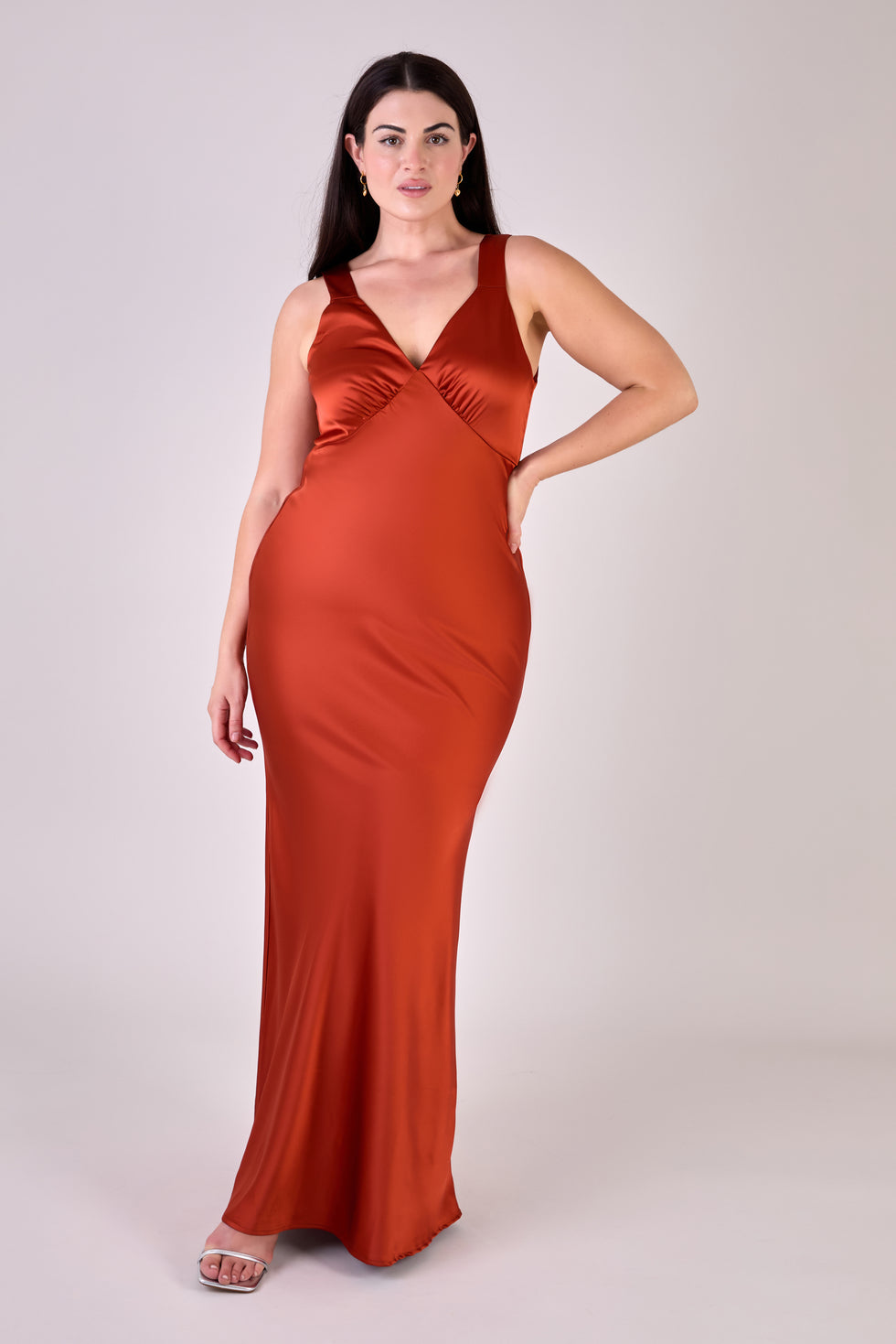 burnt orange dress plus size Womens Rewritten Amelia V-Neck Bridesmaid Dress