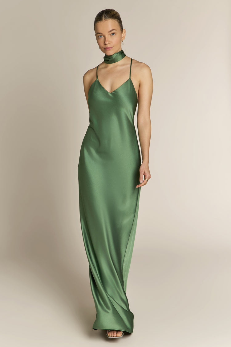 Brooklyn Olive Green Satin Bridesmaid Dress | Slip Dress | Sizes XS-XL