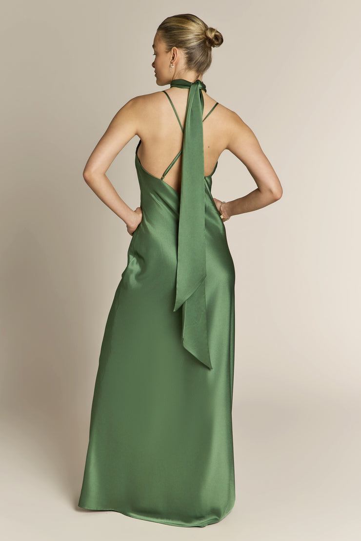 Brooklyn Dress in Olive Green Satin - Rewritten London Brooklyn Dress in Olive Green Satin - Rewritten London