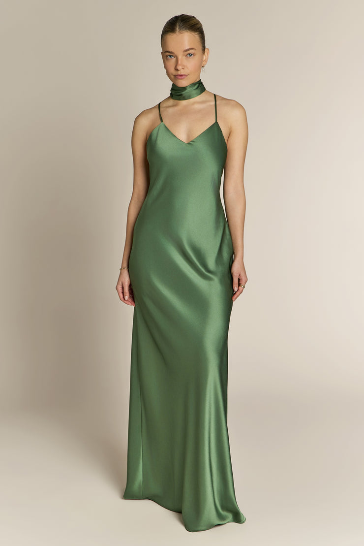 winter bridesmaid dress ideas Olive Green Satin Bridesmaid Dress – Brooklyn