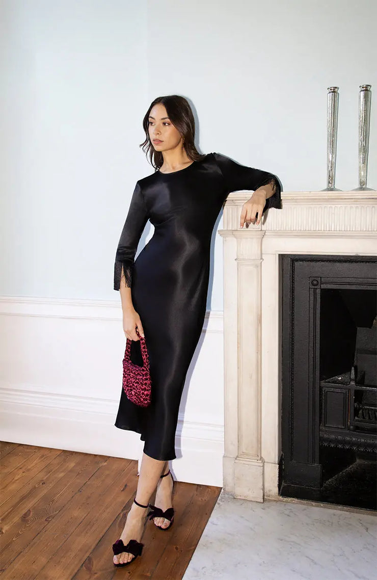 Dolly Fringe Sleeve Dress In Black Rewritten London