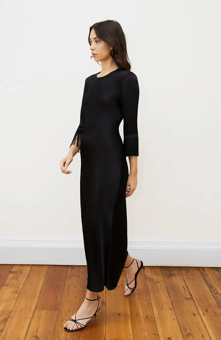 Dolly Fringe Sleeve Dress In Black Rewritten London