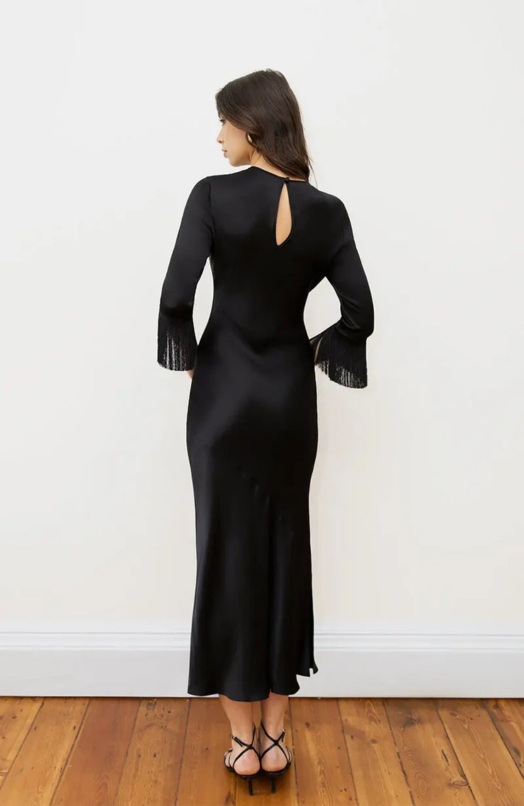 Dolly Fringe Sleeve Dress In Black Rewritten London