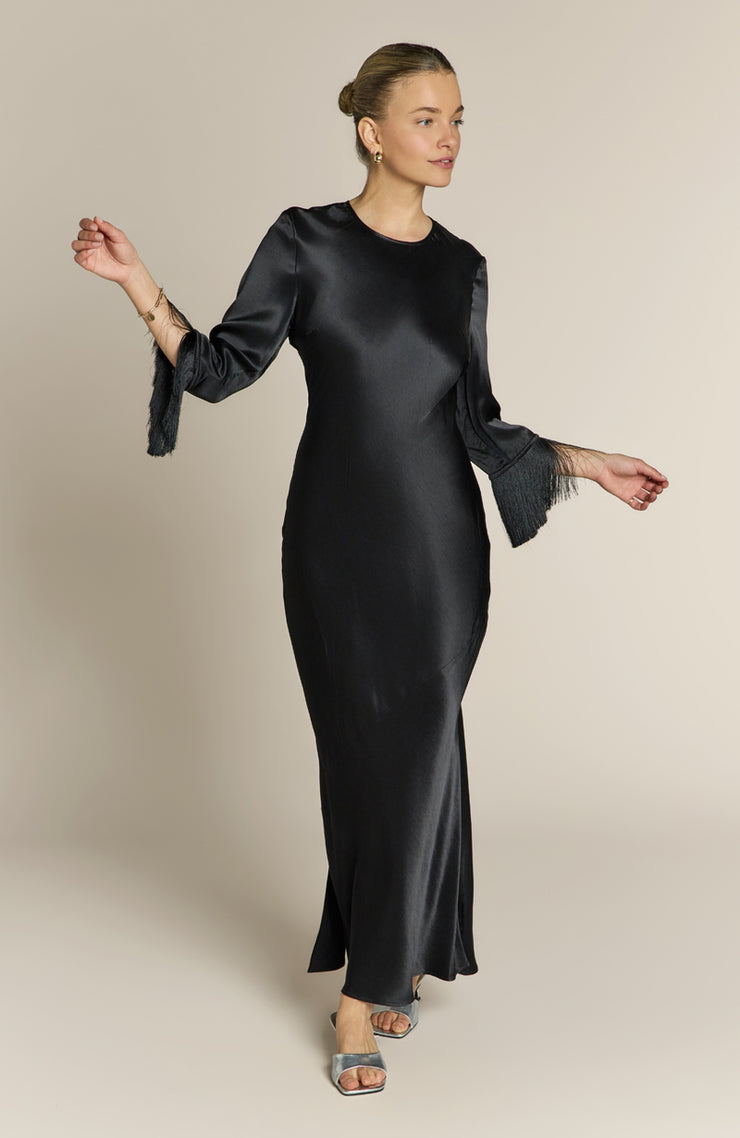 Rewritten Dolly Black Fringe Sleeve Dress at Nordstrom, Size 12 Uk