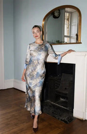 Dolly Fringe Sleeve Dress in Blue Print Rewritten