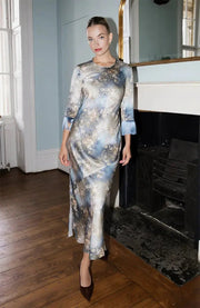 Dolly Fringe Sleeve Dress in Blue Print Rewritten