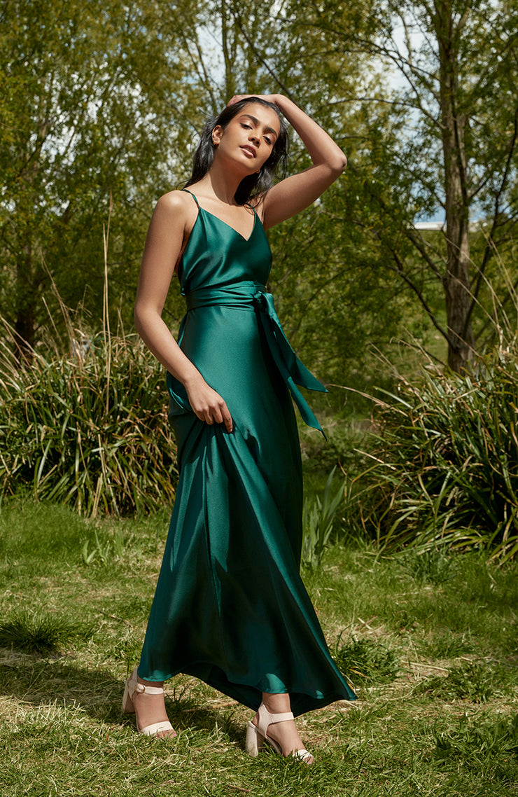 The Stunning Brooklyn Dress in Forest Green Satin Rewritten The Stunning Brooklyn Dress in Forest Green Satin Rewritten