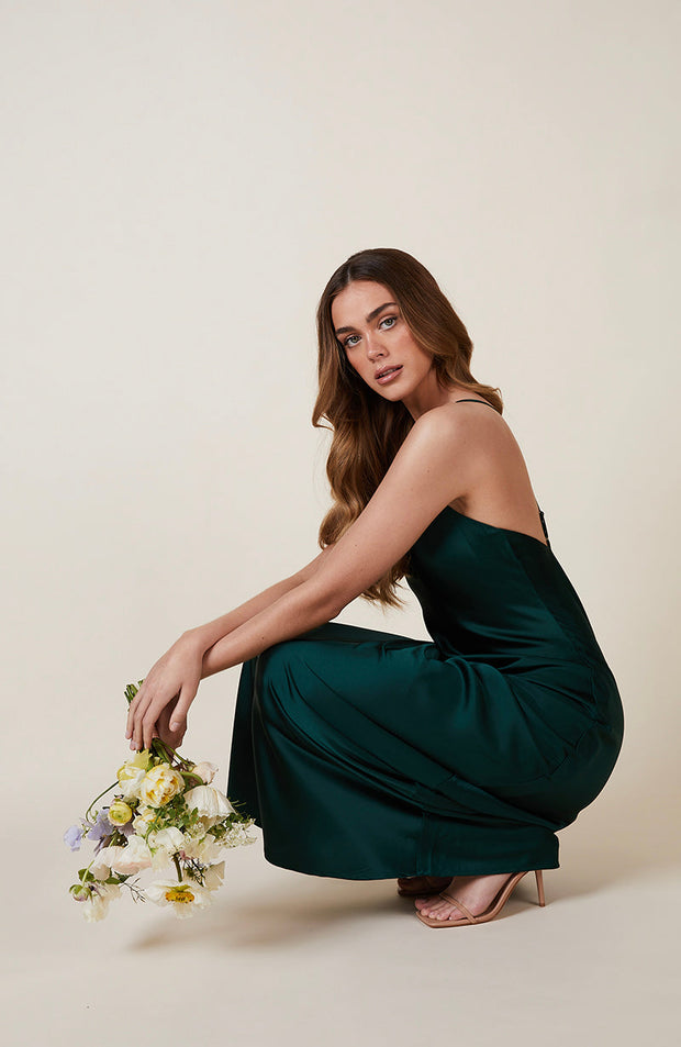 Brooklyn Dress in Forest Green Satin SAMPLE SALE