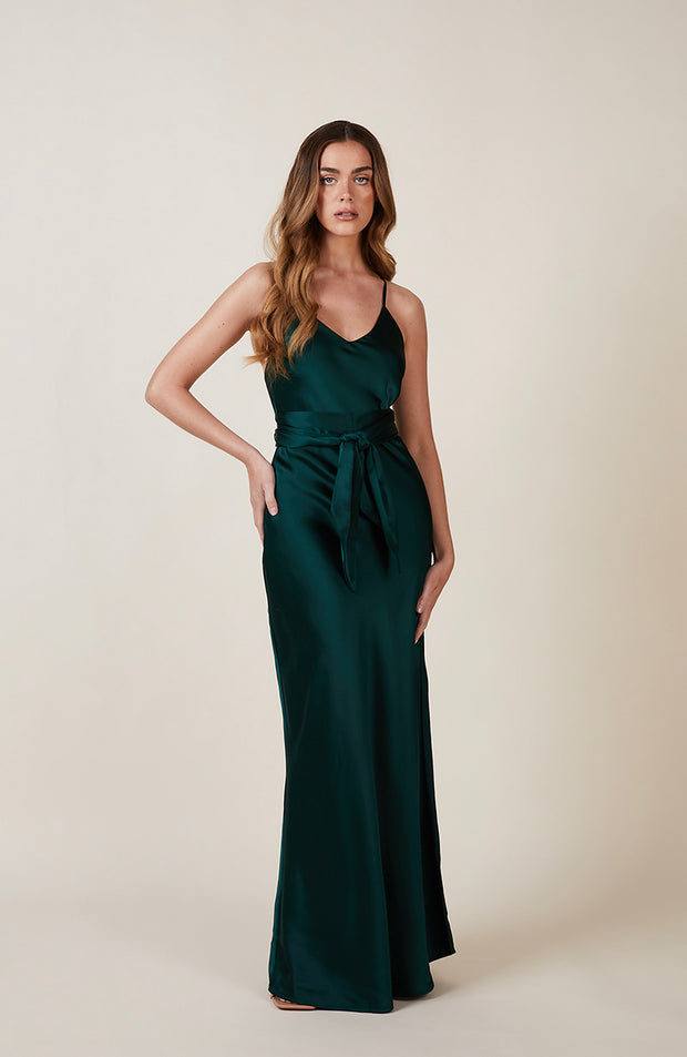 Brooklyn-Kleid aus waldgrünem Satin