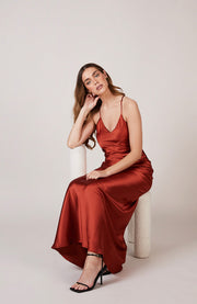 Brooklyn Dress in Burnt Orange Satin SAMPLE SALE