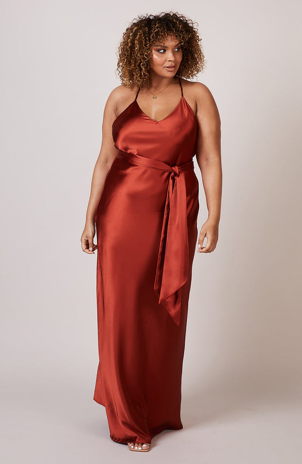 Brooklyn Dress in Burnt Orange Satin SAMPLE SALE