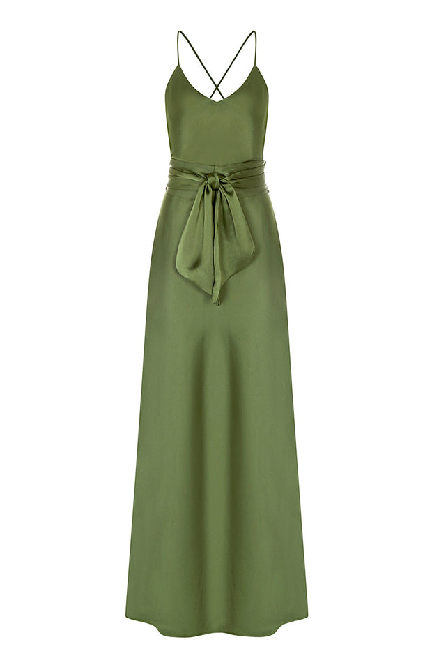 Brooklyn Dress in Olive Green Satin SAMPLE SALE